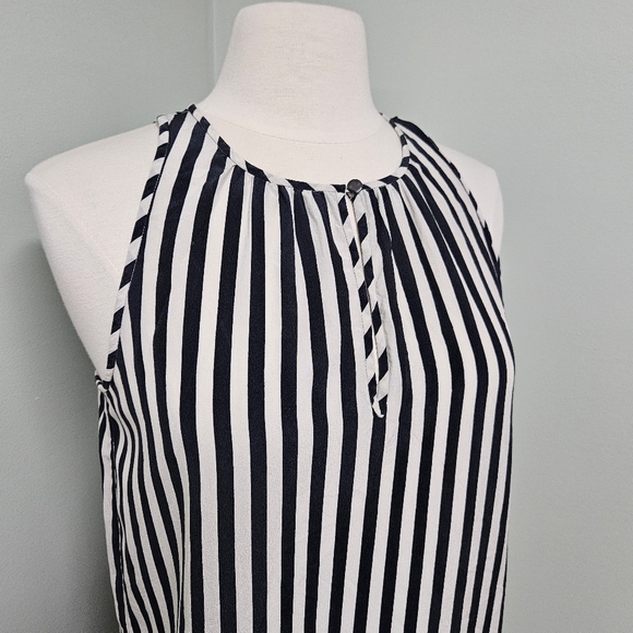 J. Crew Carousel Button Vertical Stripe Sillk Tank Blouse Navy or Black White - Picture 3 of 12